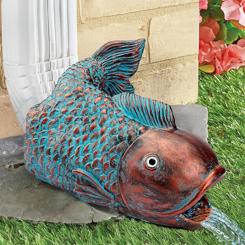 Euiroet Real Fish Sculpture Gutter Diverter Rain,Eco-Friendly Resin Gutter Extender Diverter,Koi Decor Gutter Extension Downspout, Splash Block, Perfect Gutter Downspout Extension for 3"x4" Gutter - Image 1